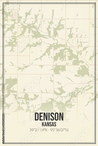 Retro US city map of Denison  Kansas. Vintage street map.