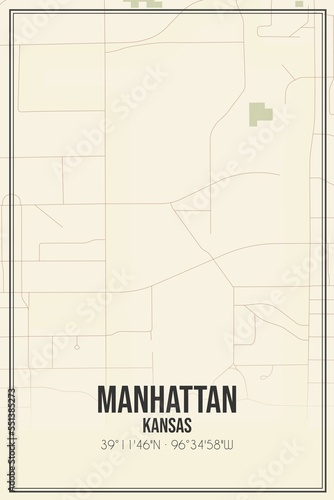 Retro US city map of Manhattan, Kansas. Vintage street map. photo