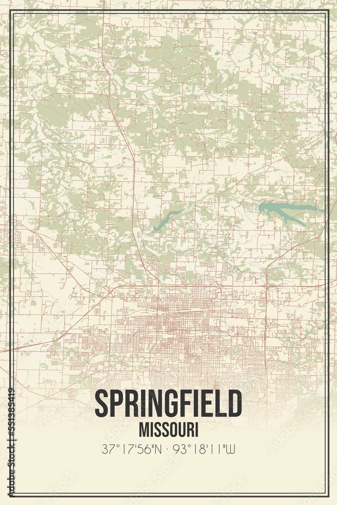 Retro US city map of Springfield, Missouri. Vintage street map.