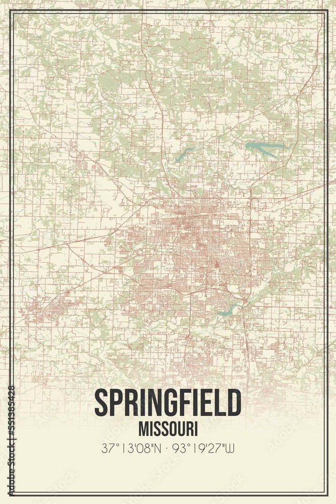 Retro US city map of Springfield, Missouri. Vintage street map.