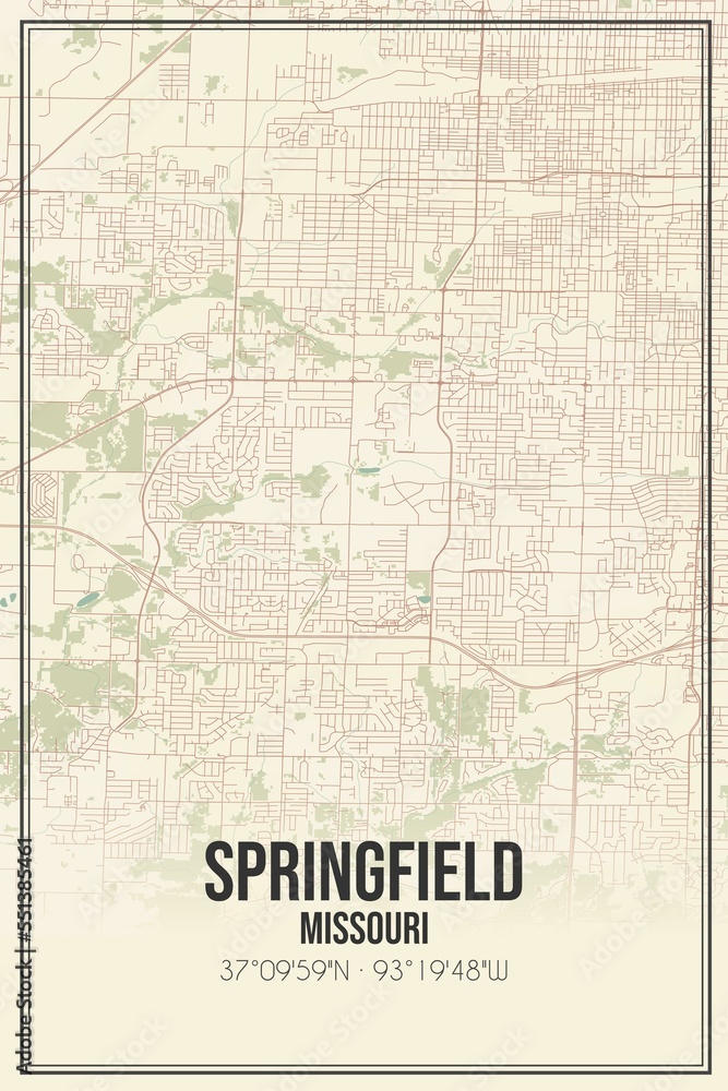 Fototapeta premium Retro US city map of Springfield, Missouri. Vintage street map.
