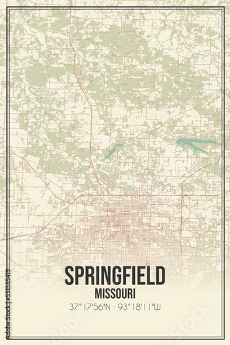 Obraz na płótnie Retro US city map of Springfield, Missouri. Vintage street map. w salonie