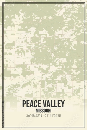 Retro US city map of Peace Valley  Missouri. Vintage street map.