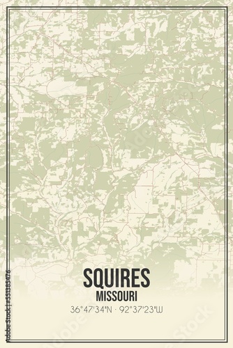 Retro US city map of Squires  Missouri. Vintage street map.
