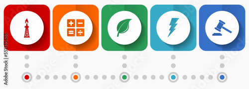 Fuel and energy vector icons, industrial flat design web buttons collection, business concept infographic template