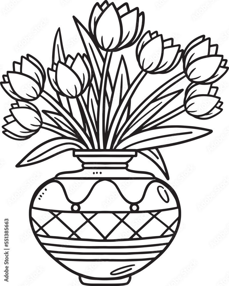 Spring Flower Vase Isolated Coloring Page for Kids Stock Vector | Adobe