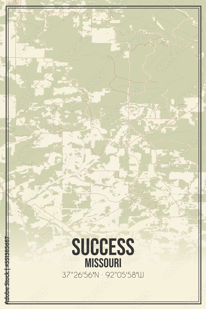 Fototapeta premium Retro US city map of Success, Missouri. Vintage street map.