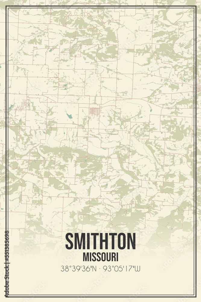 Retro US city map of Smithton, Missouri. Vintage street map.