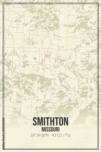 Retro US city map of Smithton  Missouri. Vintage street map.