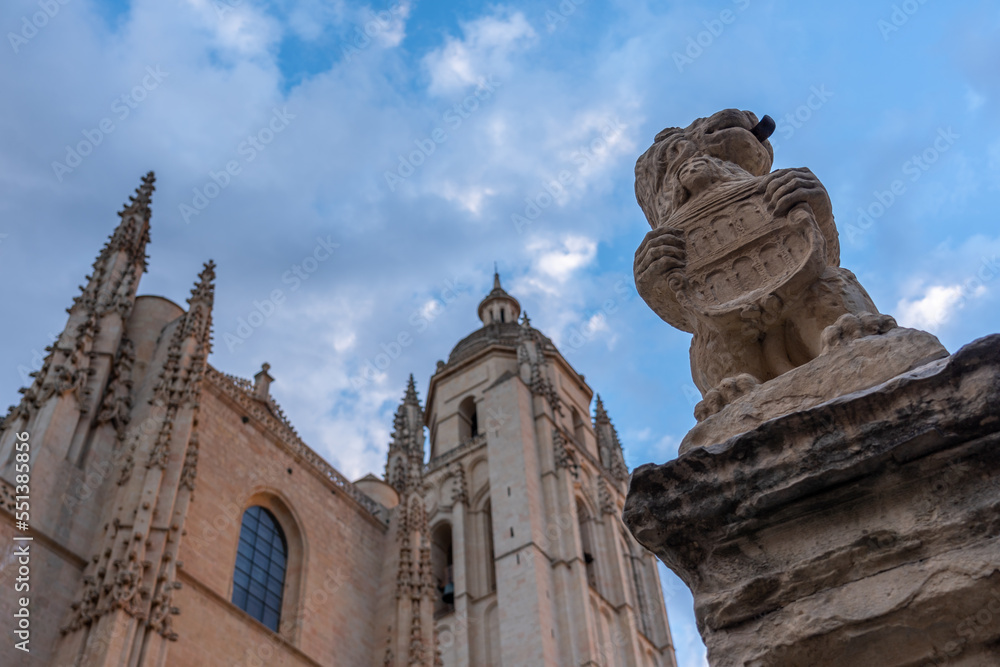 View of the Lion at the Gate with the Segovia Cathedral in the background