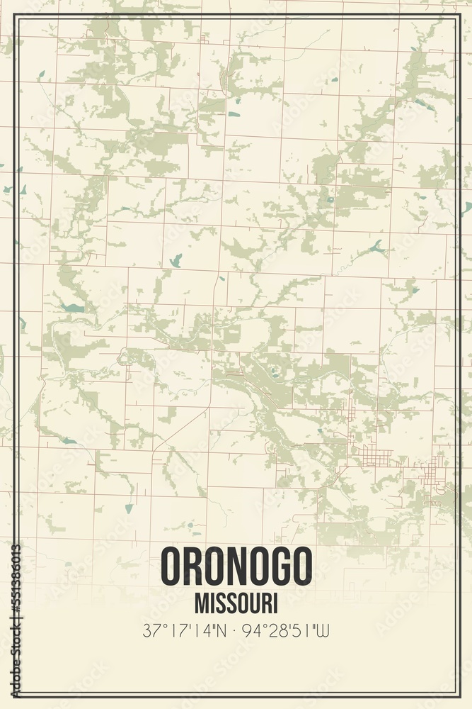 Retro US city map of Oronogo, Missouri. Vintage street map.