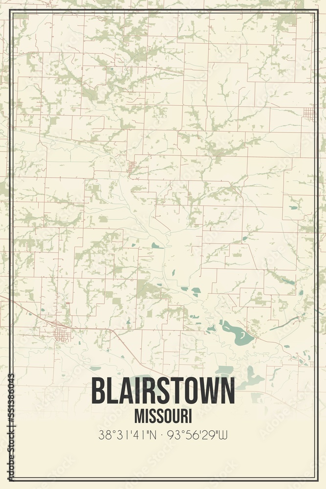 Obraz premium Retro US city map of Blairstown, Missouri. Vintage street map.