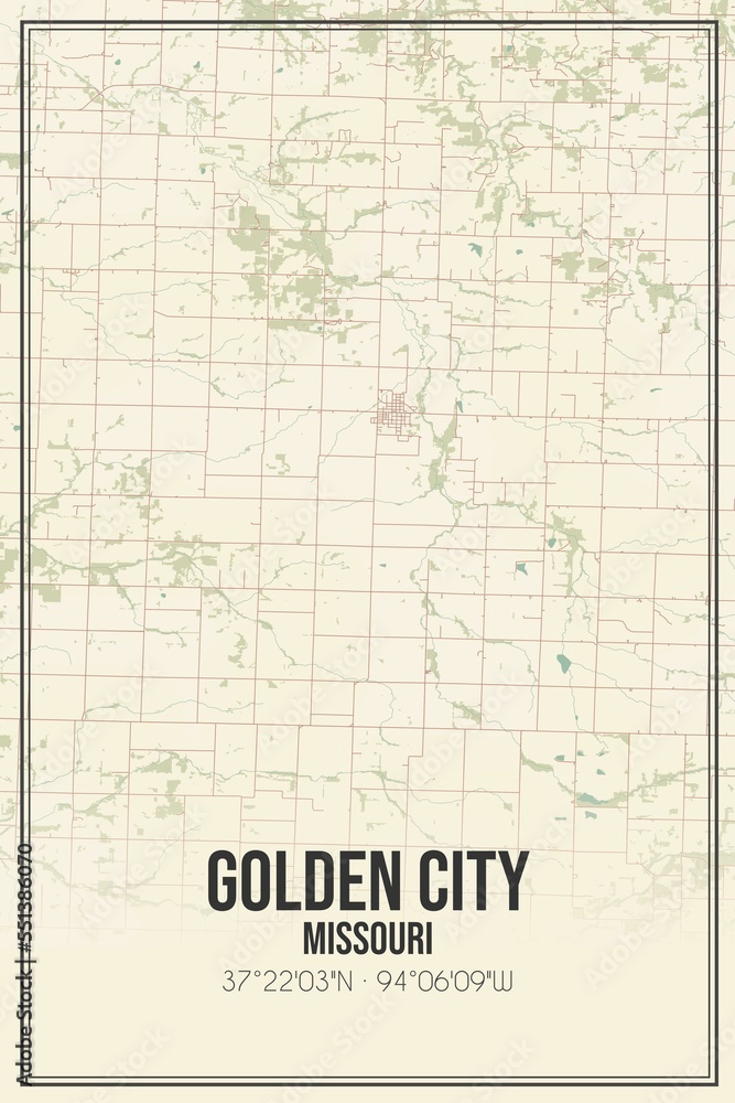 Fototapeta premium Retro US city map of Golden City, Missouri. Vintage street map.
