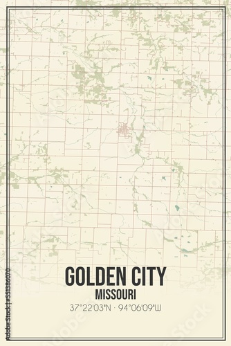 Retro US city map of Golden City  Missouri. Vintage street map.