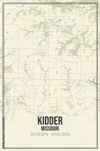 Retro US city map of Kidder  Missouri. Vintage street map.