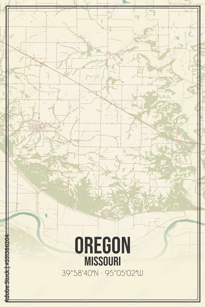 Fototapeta premium Retro US city map of Oregon, Missouri. Vintage street map.