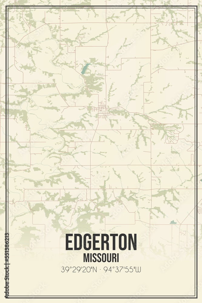 Retro US city map of Edgerton, Missouri. Vintage street map.