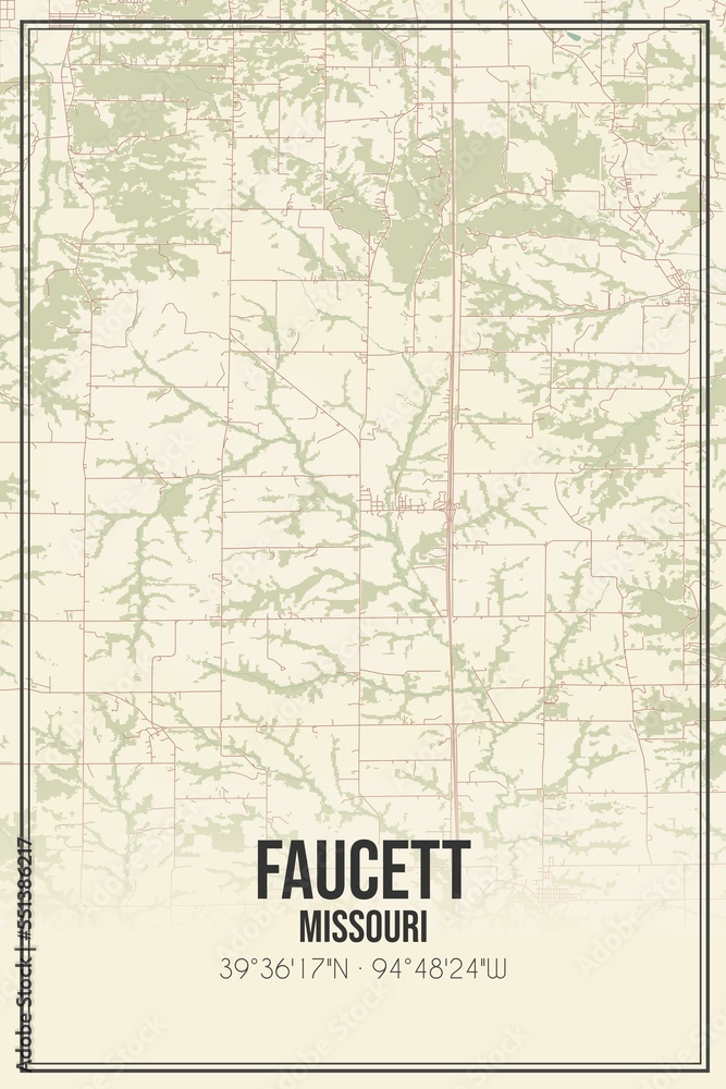 Retro US city map of Faucett, Missouri. Vintage street map.