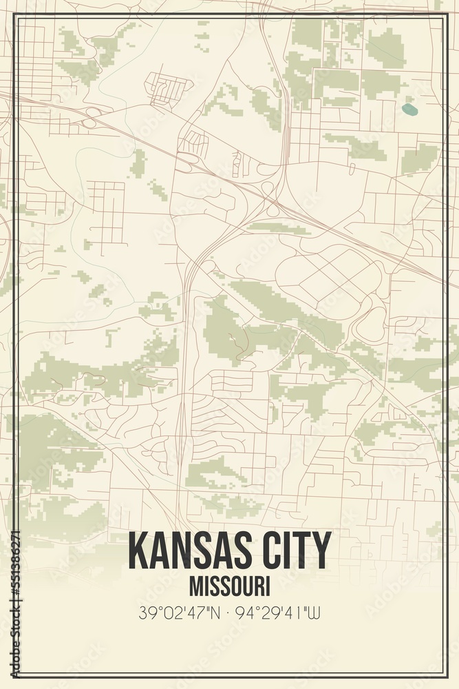 Fototapeta premium Retro US city map of Kansas City, Missouri. Vintage street map.