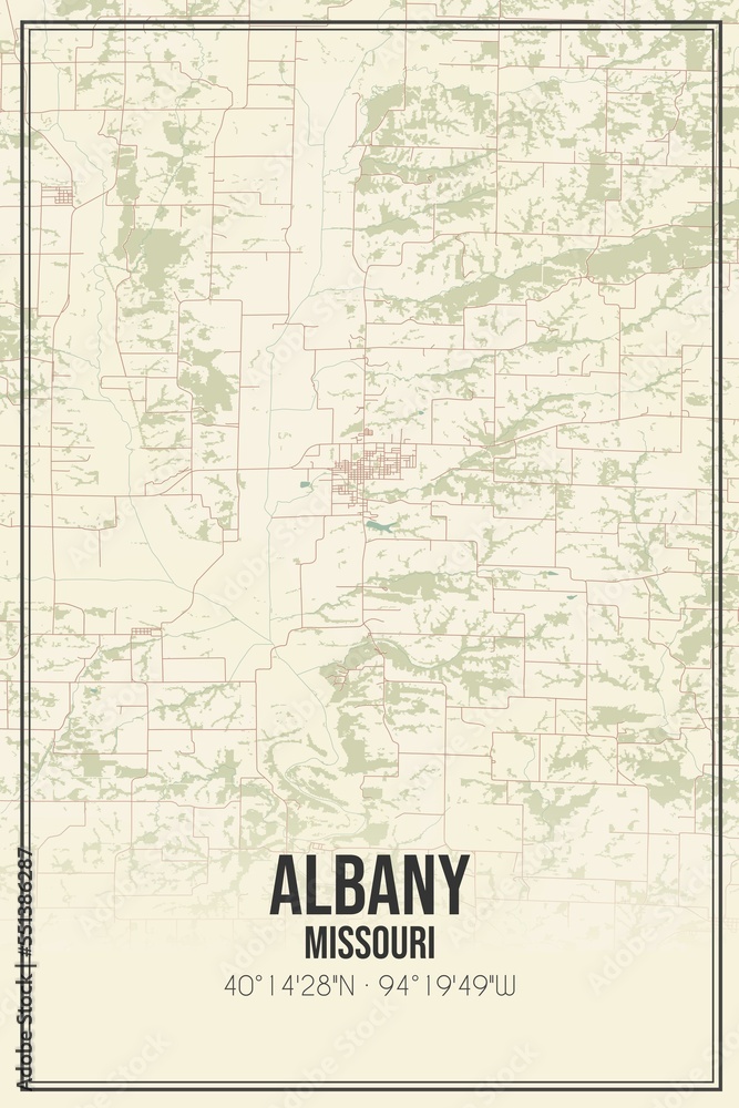 Retro US city map of Albany, Missouri. Vintage street map.