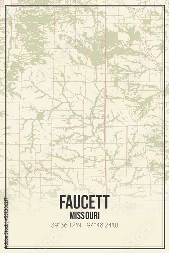 Retro US city map of Faucett, Missouri. Vintage street map. photo