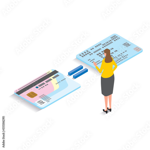 アイソメトリック_マイナンバーカードを健康保険証として使用をイメージしたイラスト