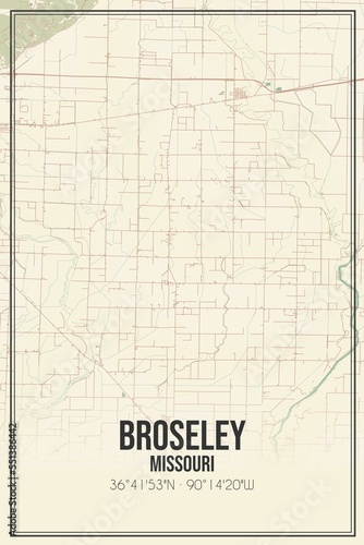 Retro US city map of Broseley  Missouri. Vintage street map.