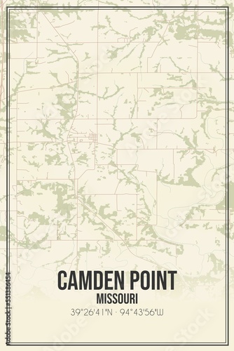 Retro US city map of Camden Point  Missouri. Vintage street map.