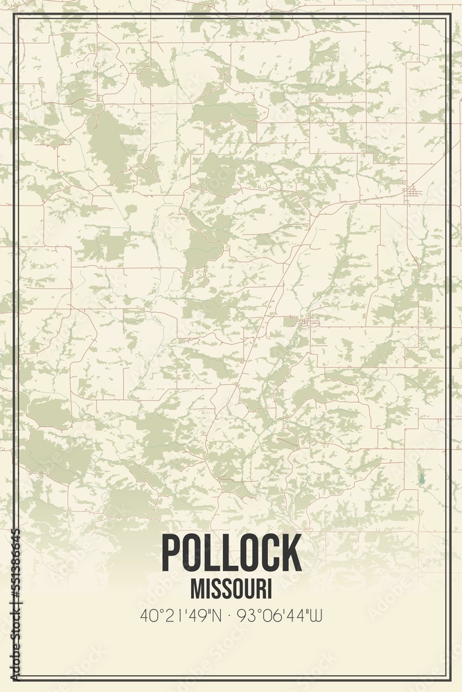 Fototapeta premium Retro US city map of Pollock, Missouri. Vintage street map.