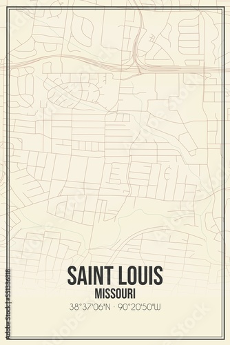 Retro US city map of Saint Louis, Missouri. Vintage street map.