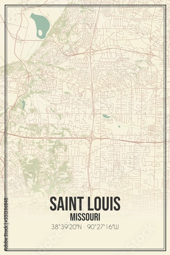 Retro US city map of Saint Louis, Missouri. Vintage street map. © Rezona