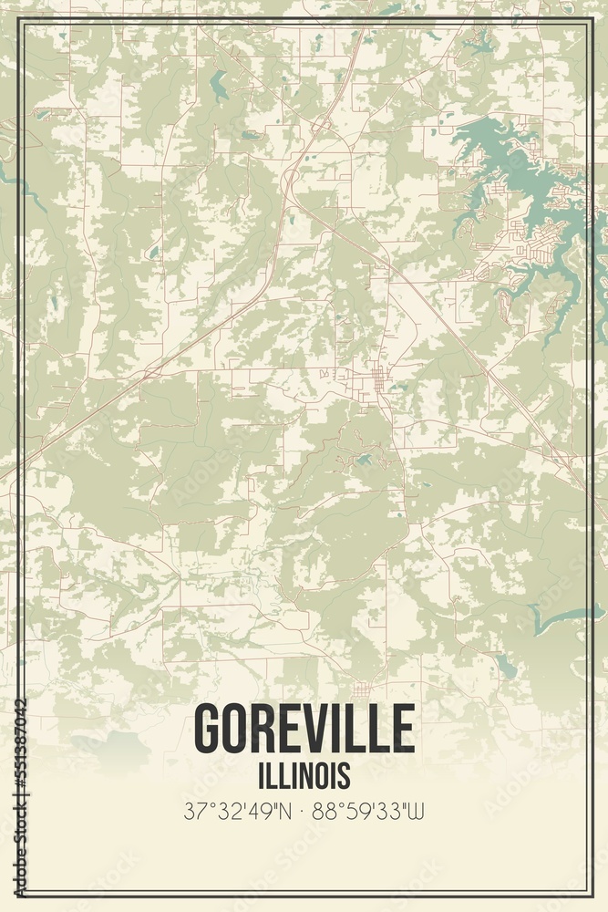 Retro US city map of Goreville, Illinois. Vintage street map.