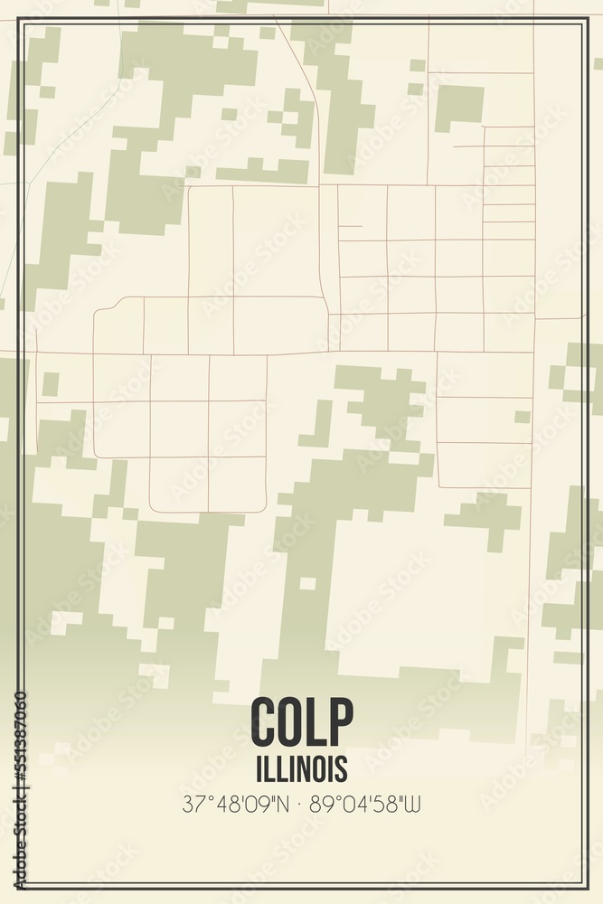 Retro US city map of Colp, Illinois. Vintage street map.