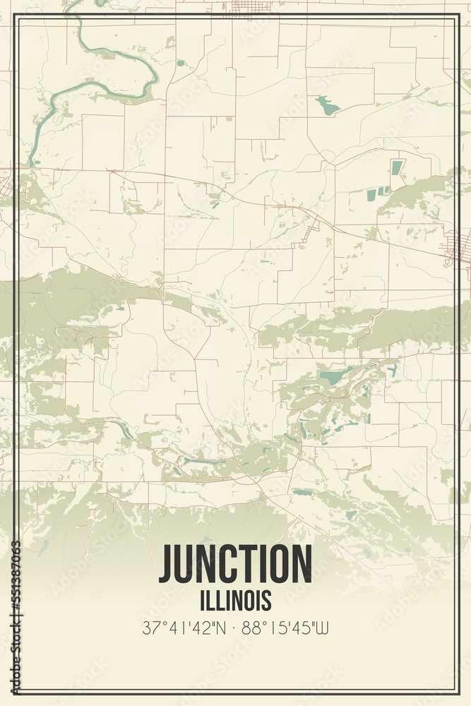 Retro US city map of Junction, Illinois. Vintage street map.