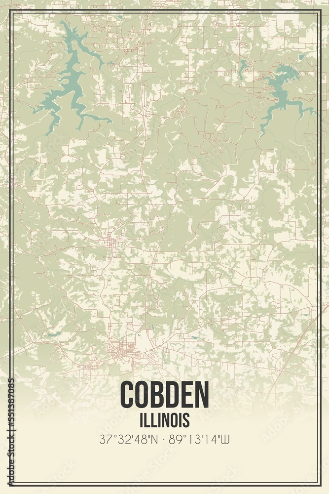 Retro US city map of Cobden, Illinois. Vintage street map.
