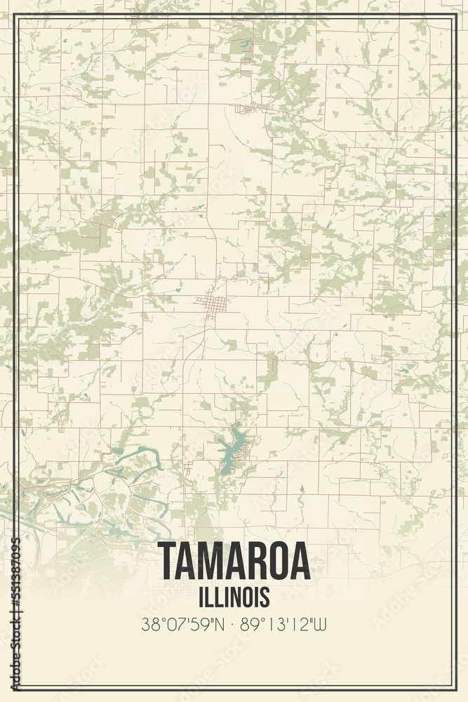 Retro US city map of Tamaroa, Illinois. Vintage street map.
