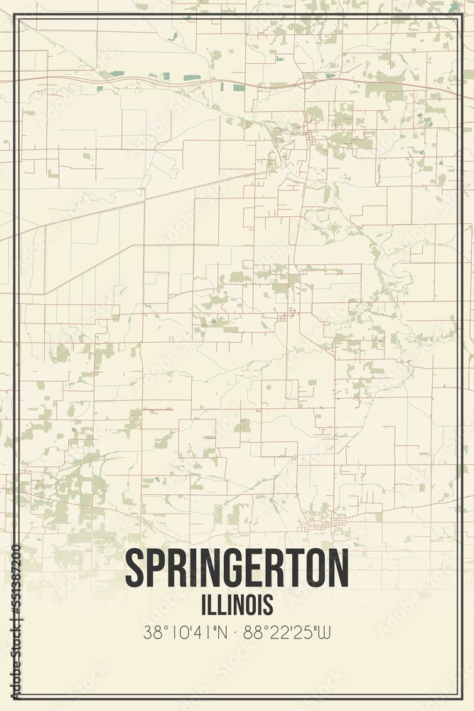Retro US city map of Springerton, Illinois. Vintage street map.