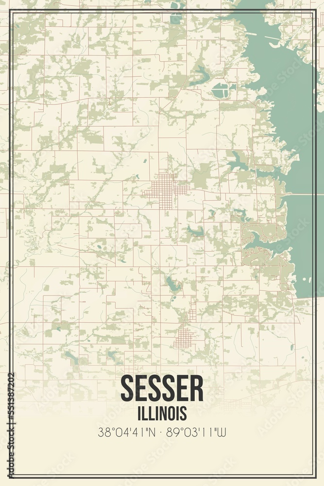 Fototapeta premium Retro US city map of Sesser, Illinois. Vintage street map.