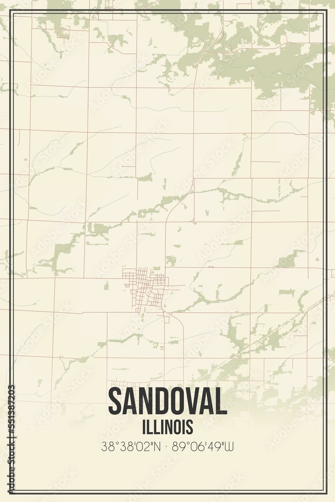 Retro US city map of Sandoval, Illinois. Vintage street map.