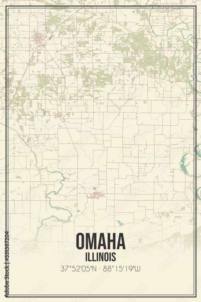 Retro US city map of Omaha, Illinois. Vintage street map.