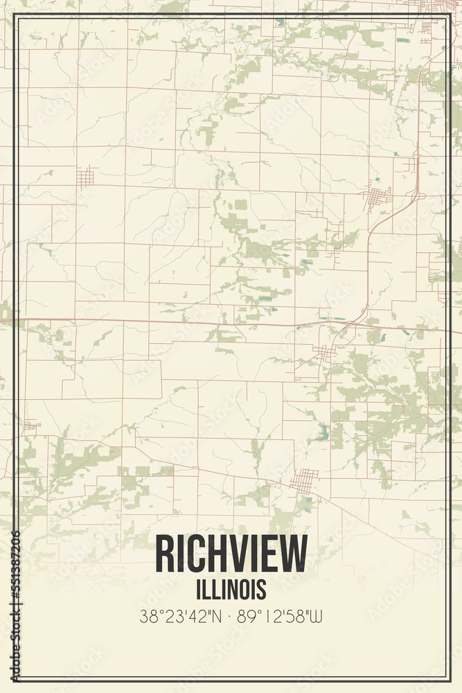 Retro US city map of Richview, Illinois. Vintage street map.