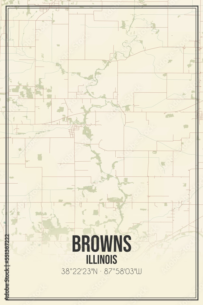 Retro US city map of Browns, Illinois. Vintage street map.