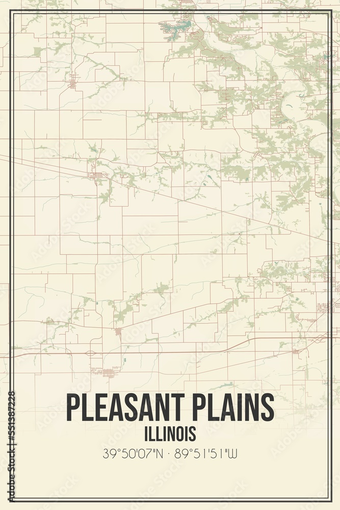 Retro US city map of Pleasant Plains, Illinois. Vintage street map.