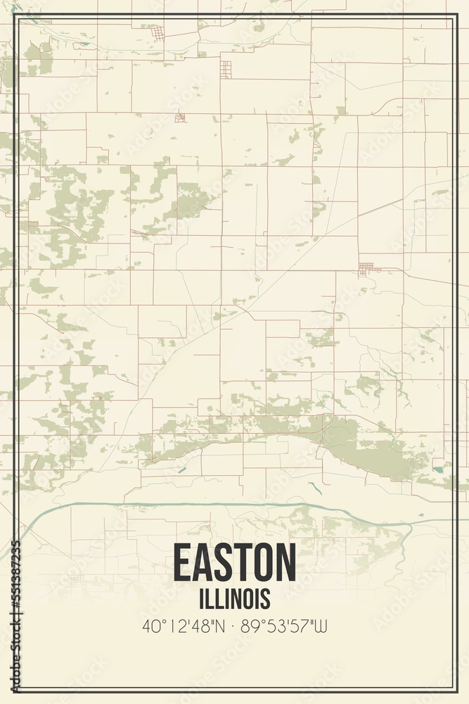 Retro US city map of Easton, Illinois. Vintage street map.
