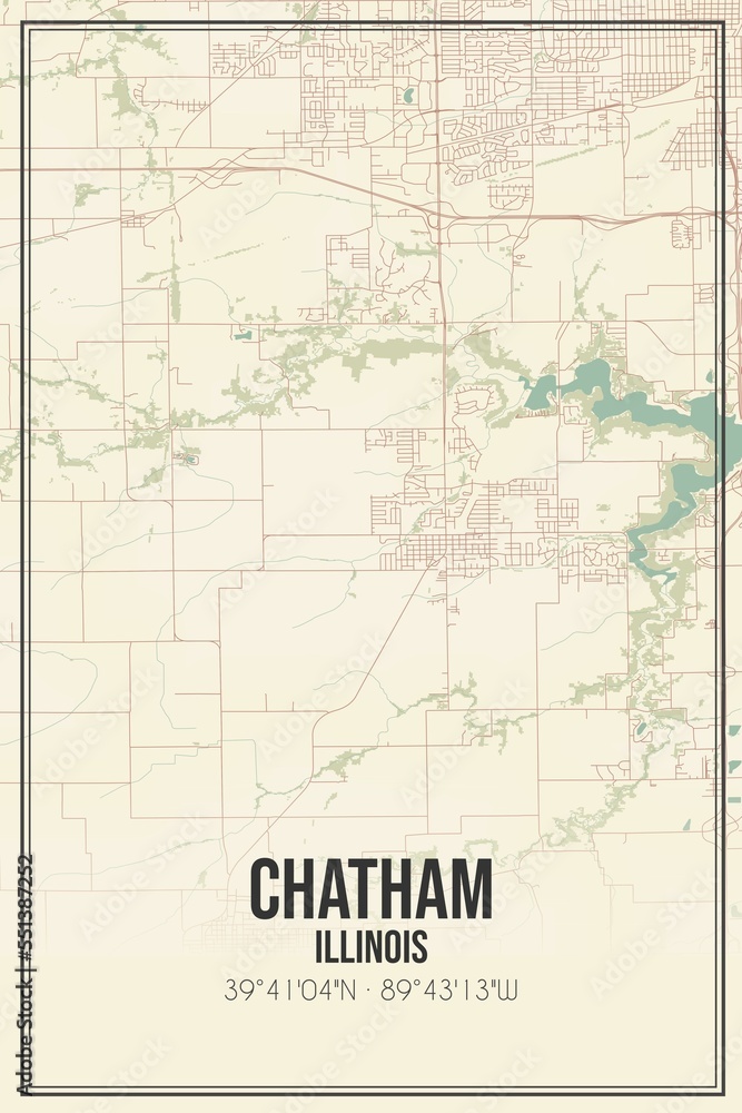 Retro US city map of Chatham, Illinois. Vintage street map.