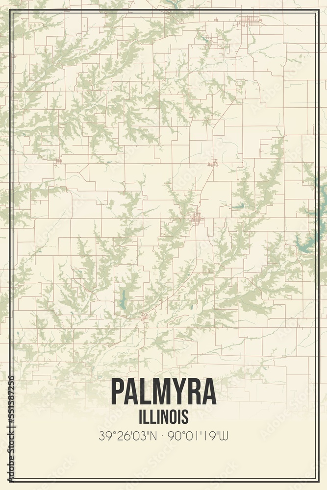 Fototapeta premium Retro US city map of Palmyra, Illinois. Vintage street map.