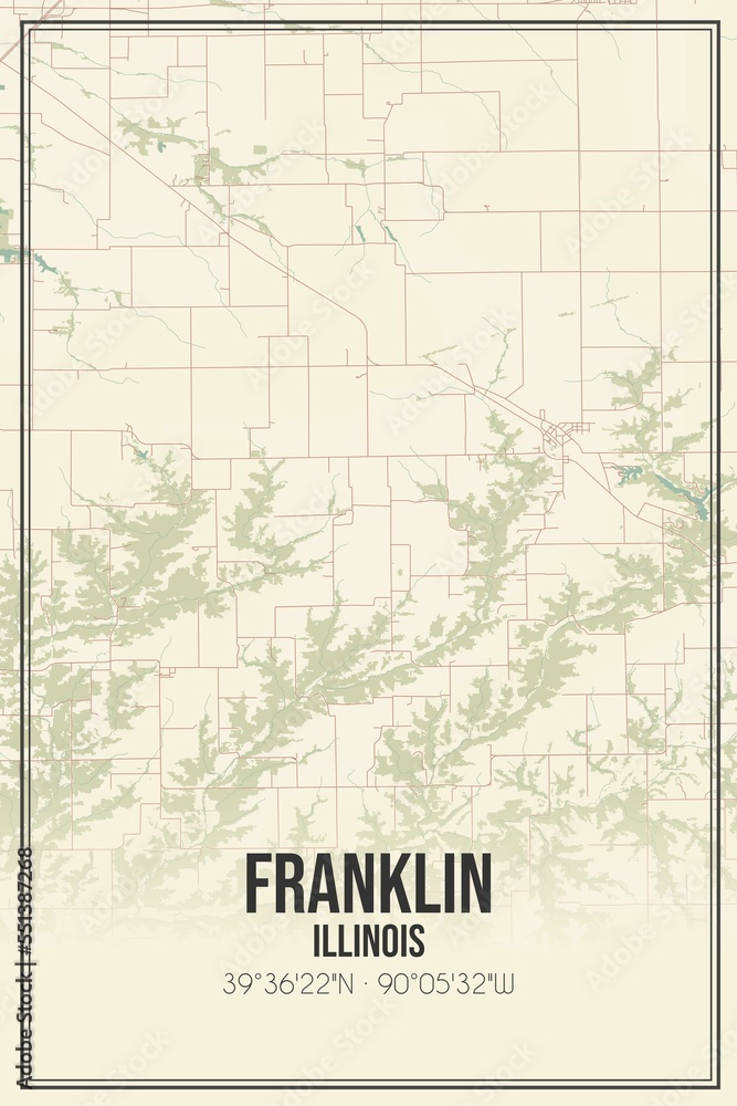 Retro US city map of Franklin, Illinois. Vintage street map.