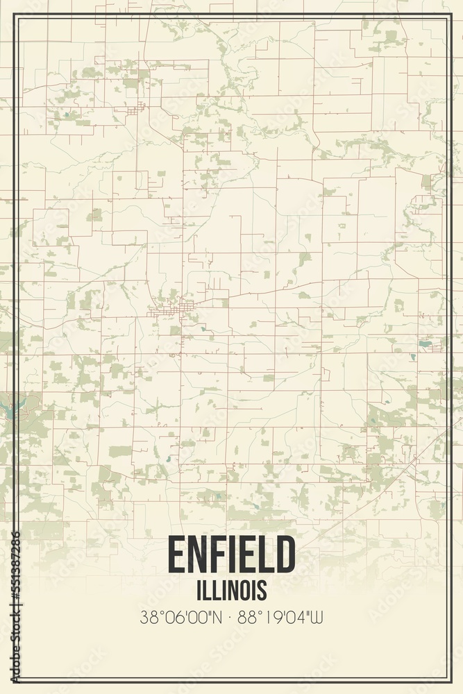 Retro US city map of Enfield, Illinois. Vintage street map.