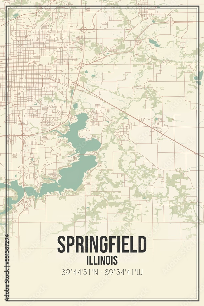 Retro US city map of Springfield, Illinois. Vintage street map.