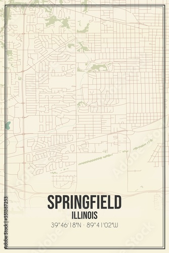 Retro US city map of Springfield, Illinois. Vintage street map. photo